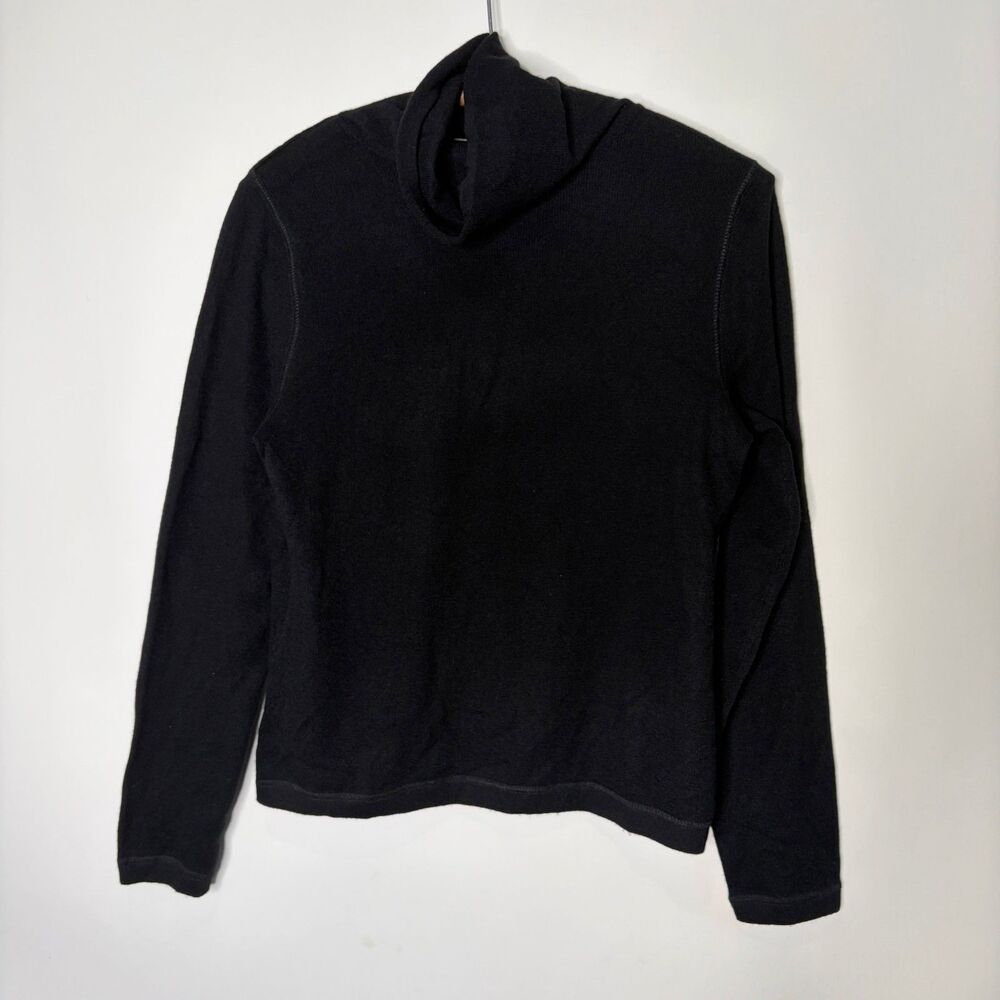 Vintage LL Bean Sweater Cashmere Turtleneck Knit Black Minimalist Women XS